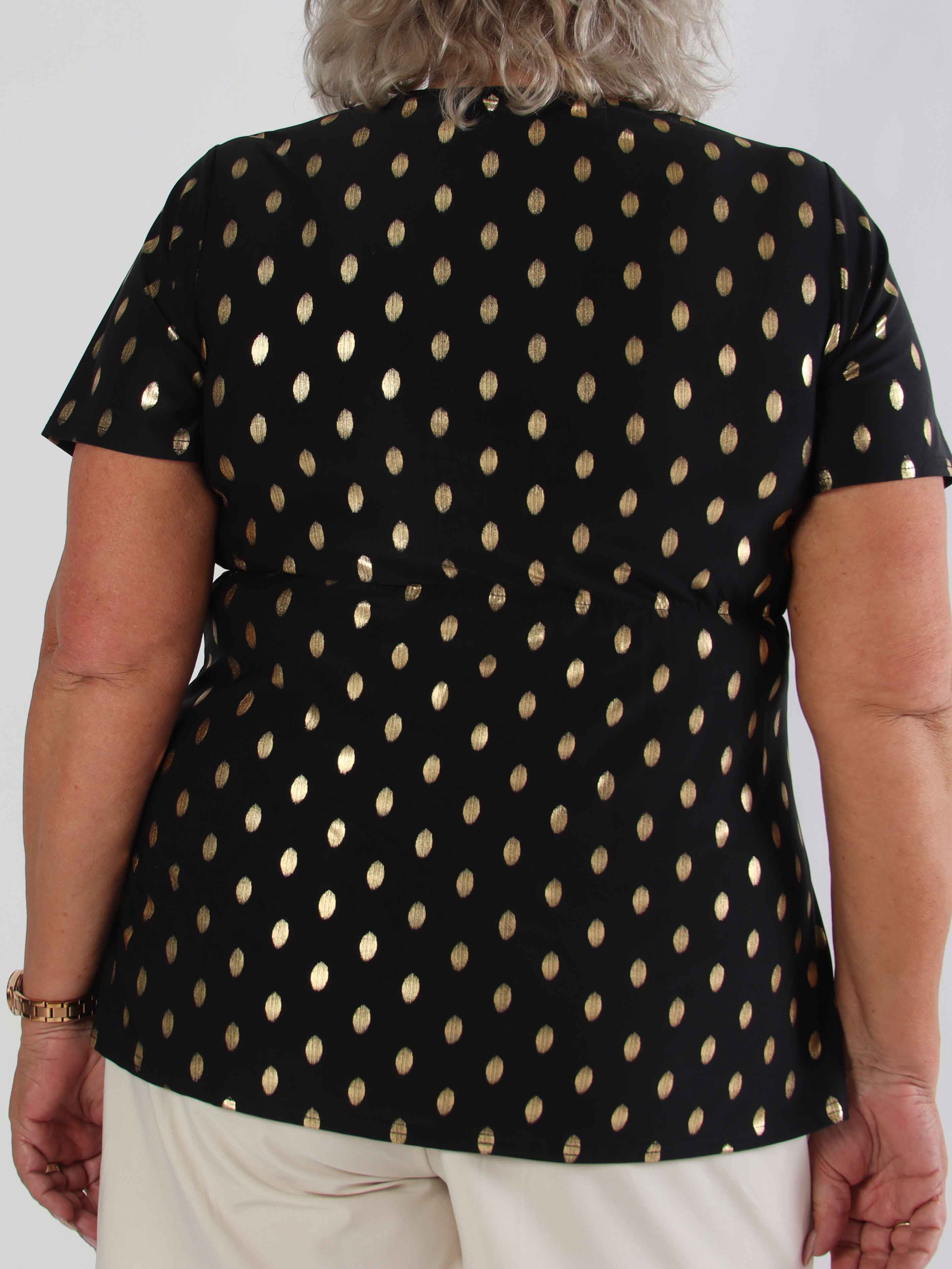 Molly Dot Shirt - Elastisk plus size blus med fin knytdetalj framtill